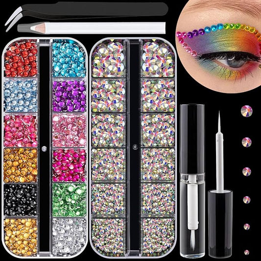 Flat Back Rhinestone Kits Colorful Rhinestones+Crystal AB Gems With Quick Dry Glue+Picker Pencil+Tweezer For Nail Art And Face Make-up-Velvo Beauty