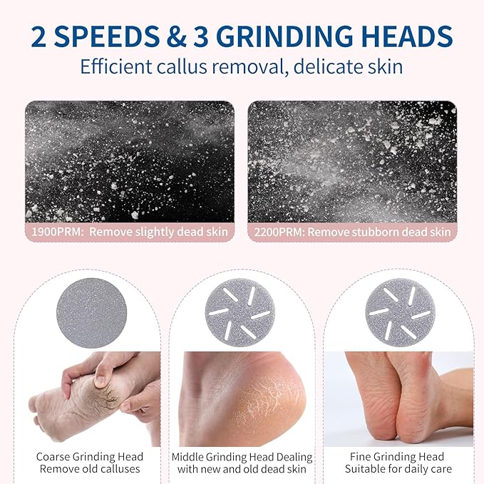 Electric Foot Callus Remover with Dander Vacuum, Rechargeable Waterproof Professional Portable Pedicure Tool, 3 Roller & 2 Speeds Electric Foot File Kit for Care of Dead Skin,Chapped,Callus,Cracks-Velvo Beauty