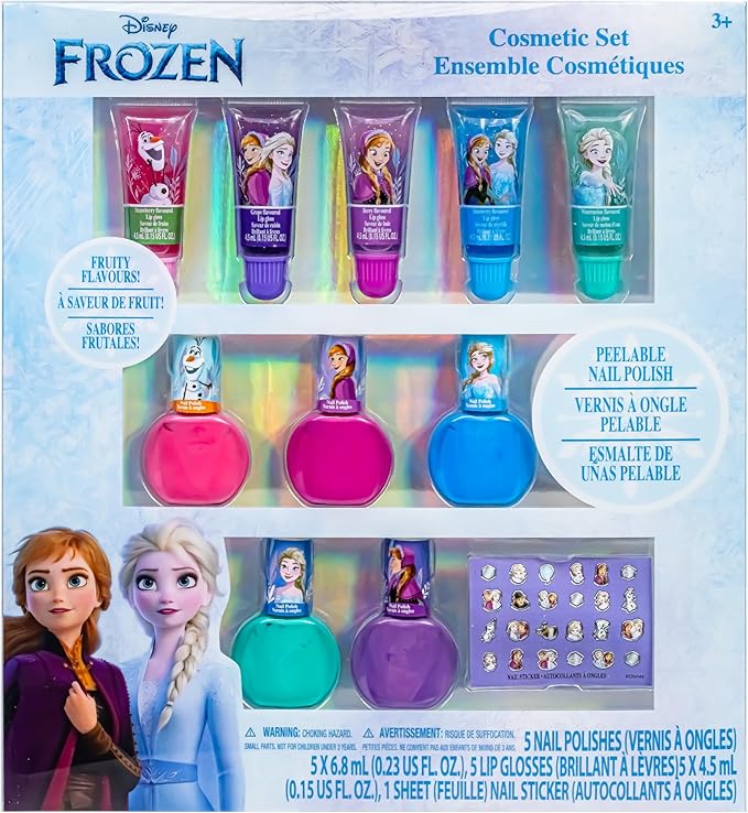 Disney Frozen 2 - Townley Girl Super Sparkly Cosmetic Makeup Set for Girls with Lip Gloss Nail Polish Nail Stickers - 11 Pcs|Perfect for Parties Sleepovers Makeovers| Birthday Gift for Girls 3 Yrs+-Velvo Beauty
