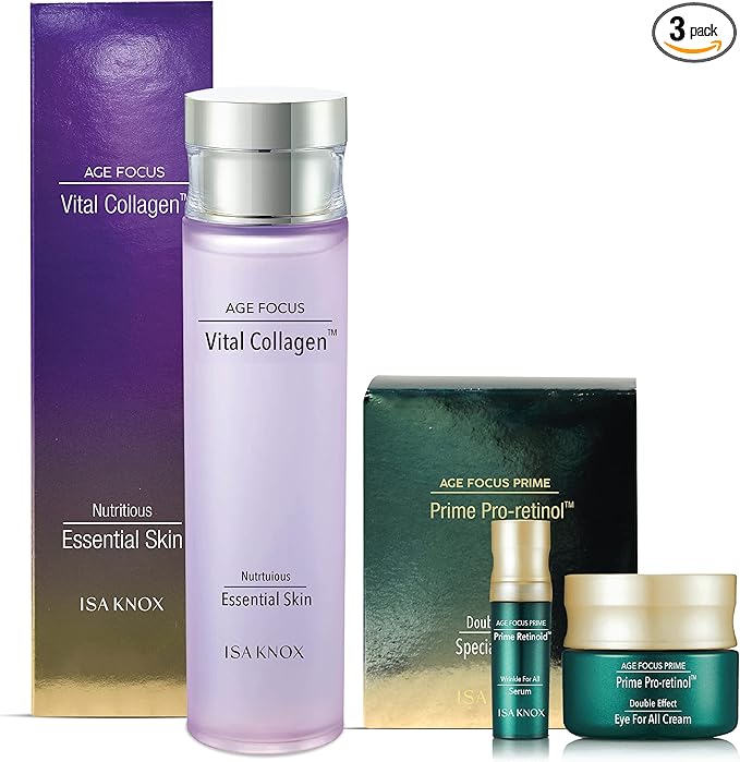 ISA KNOX Age Focus Vital Collagen Essential Toner, Prime Wrinkle for All Serum & Prime Eye for All Cream with Vitamins C, B12 & E (177 ml/5.99 fl oz) Korean Skincare-Velvo Beauty