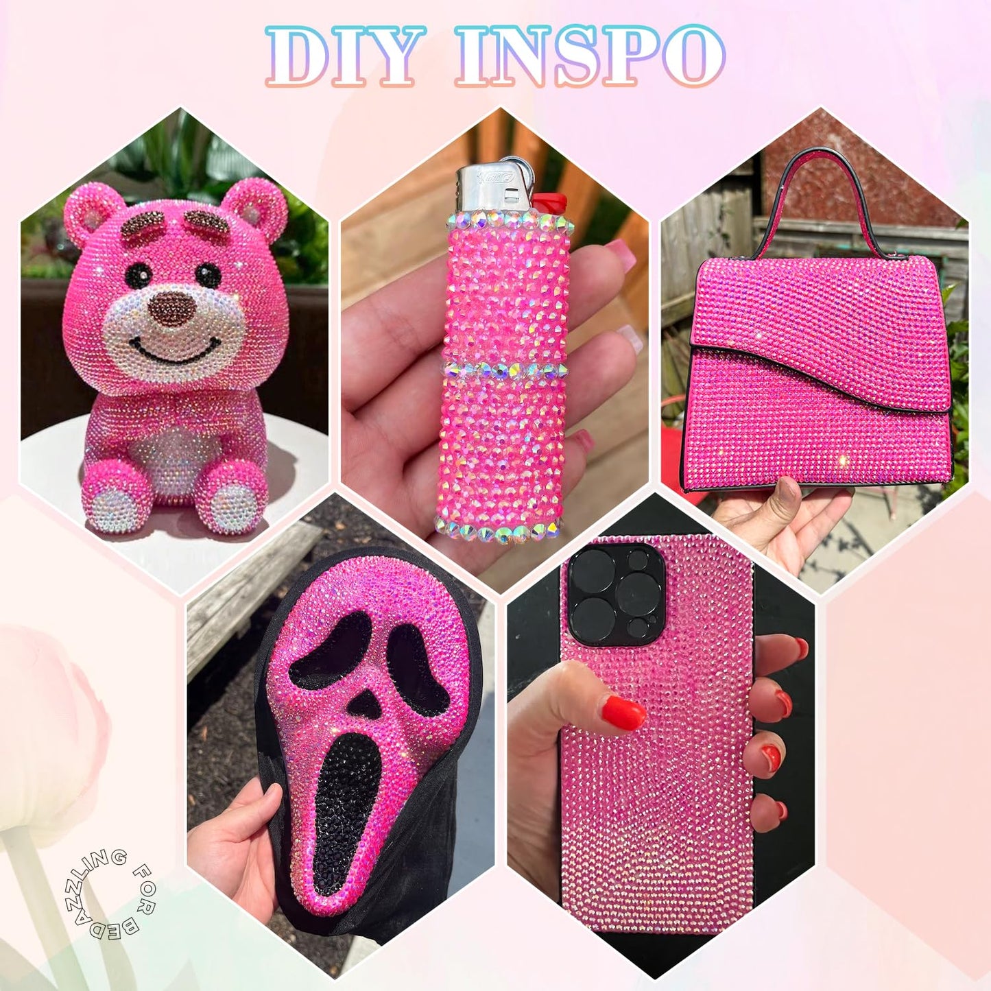 30000Pcs Resin Hot Pink AB Rhinestones for Bedazzling Crafting with b7000 Jewelry Glue, Bulk Flatback Gems Bedazzler Kit for Crafts Clothes Shoes Fabric Nail Diamond Art, Assorted Size 2/3/4/5/6mm-Velvo Beauty