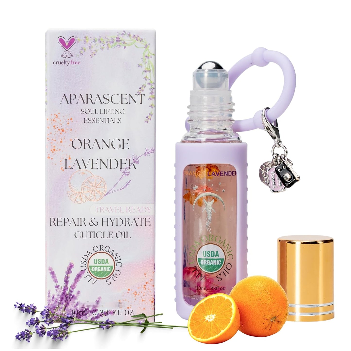 Orange Lavender Organic Nail Cuticle Oil Pen with Jojoba, Coconut MCT, and Rosehip for Nail Hydration, Growth & Strength, Travel Size Keychain(0.34 Fl Oz)-Velvo Beauty
