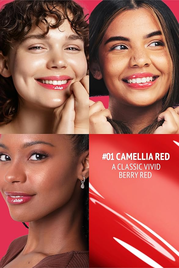 Veganize Collagen Lip Glass Balm | Hydrating Lip Balm in 9 Vibrant Colors | Moisturizing Lip Care Infused with Collagen Jelly Magic | No Animal Trial Lip Balm 0.06 oz (No. 1 Camellia Red)-Velvo Beauty