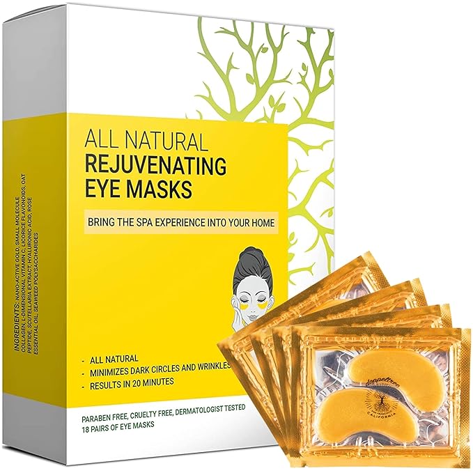 Under Eye Patches & Masks (18 Pairs) - All Natural Anti Aging Treatment for Bags, Puffiness, Wrinkles, & Dark Circles - 24K Gold, Collagen, Hyaluronic Acid, Hydrogel - Formulated in San Francisco-Velvo Beauty
