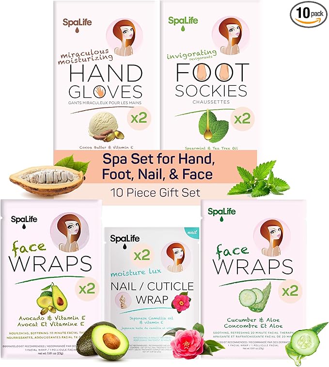 SpaLife Pink 10 Piece Spa Gift Set - Korean Skin Care Set with Travel Size Face, Hand, Foot & Nail Products - Skincare Bundle for Women-Velvo Beauty
