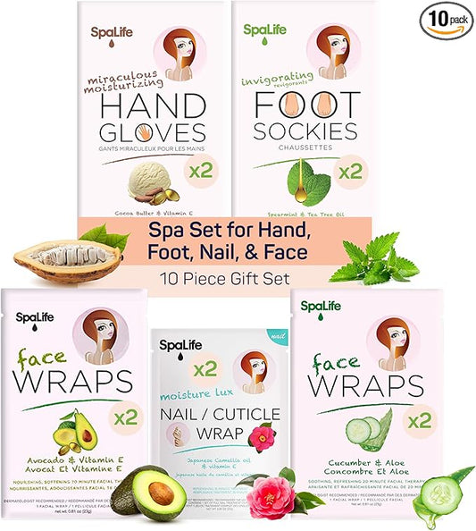 SpaLife Pink 10 Piece Spa Gift Set - Korean Skin Care Set with Travel Size Face, Hand, Foot & Nail Products - Skincare Bundle for Women-Velvo Beauty