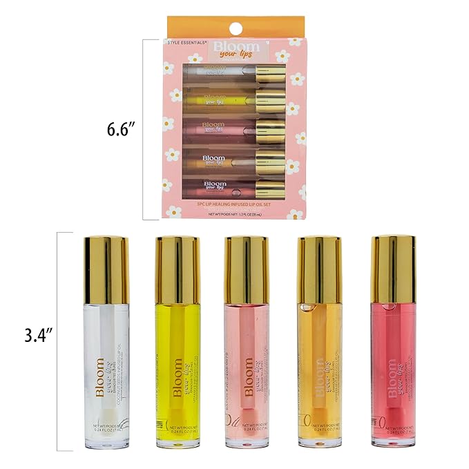 Expressions 5pc Lip Oil Set - Bloom Your Lips Style Essentials Lip Oils, Lip Healing Lip Oil Collection with Precision Applicator Wand | Moisturizing for Everyday Lip Care and Lip Repair (DAISY)-Velvo Beauty