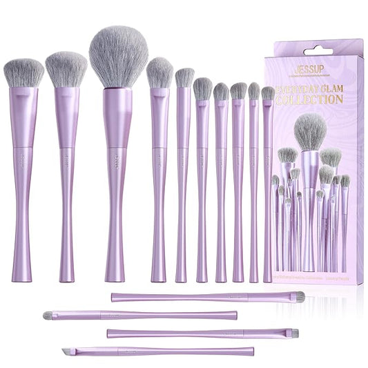 Jessup Makeup Brushes Set Professional 14pcs Vegan Make Up Brushes, Foundation Eyeshadow Concealer Contour Powder Blush Blending Eyeliner Brush, Premium Synthetic Fiber, Luxury Purple T512-Velvo Beauty