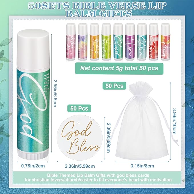 Fumete 50 Sets Christian Lip Balms Bulk Gift for Women Religious Bible Verse Lip Balm Faith Inspirational Scripture Gifts for Church Party Favor Friend Teacher Coworker-Velvo Beauty