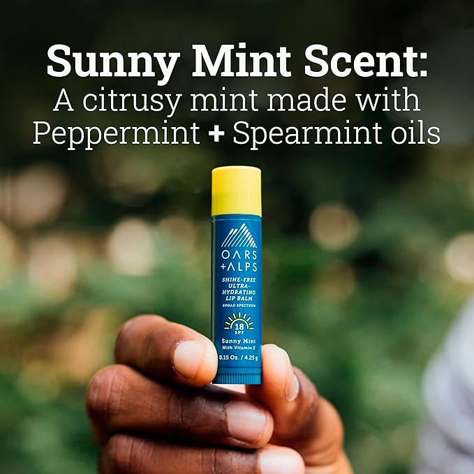 Oars + Alps Shine Free Lip Balm and SPF 18 Sunscreen, Lip Care with Sunny Mint Scent, Water and Sweat Resistant, 0.15 Oz Each, 3 Pack-Velvo Beauty