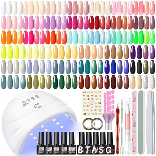 COSCELIA 57pcs Gel Nail Polish Kit with U V light Starter Kit 40 Colors Summer Gel Polish Set 5pcs Top and Base Coat Glossy Matte Glitter Beautiful Nail Stickers Gel Manicure Kit DIY Gifts for Women-Velvo Beauty