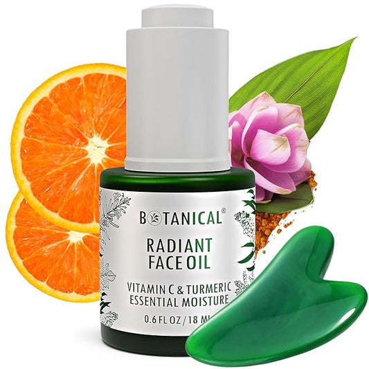 Botanical Radiant Face Oil | Skin Brightening Turmeric & Vitamin C Serum w/Gua Sha Lift Scraper | Organic, Pure, Natural Skincare (0.6 fl oz | 18 ml)-Velvo Beauty