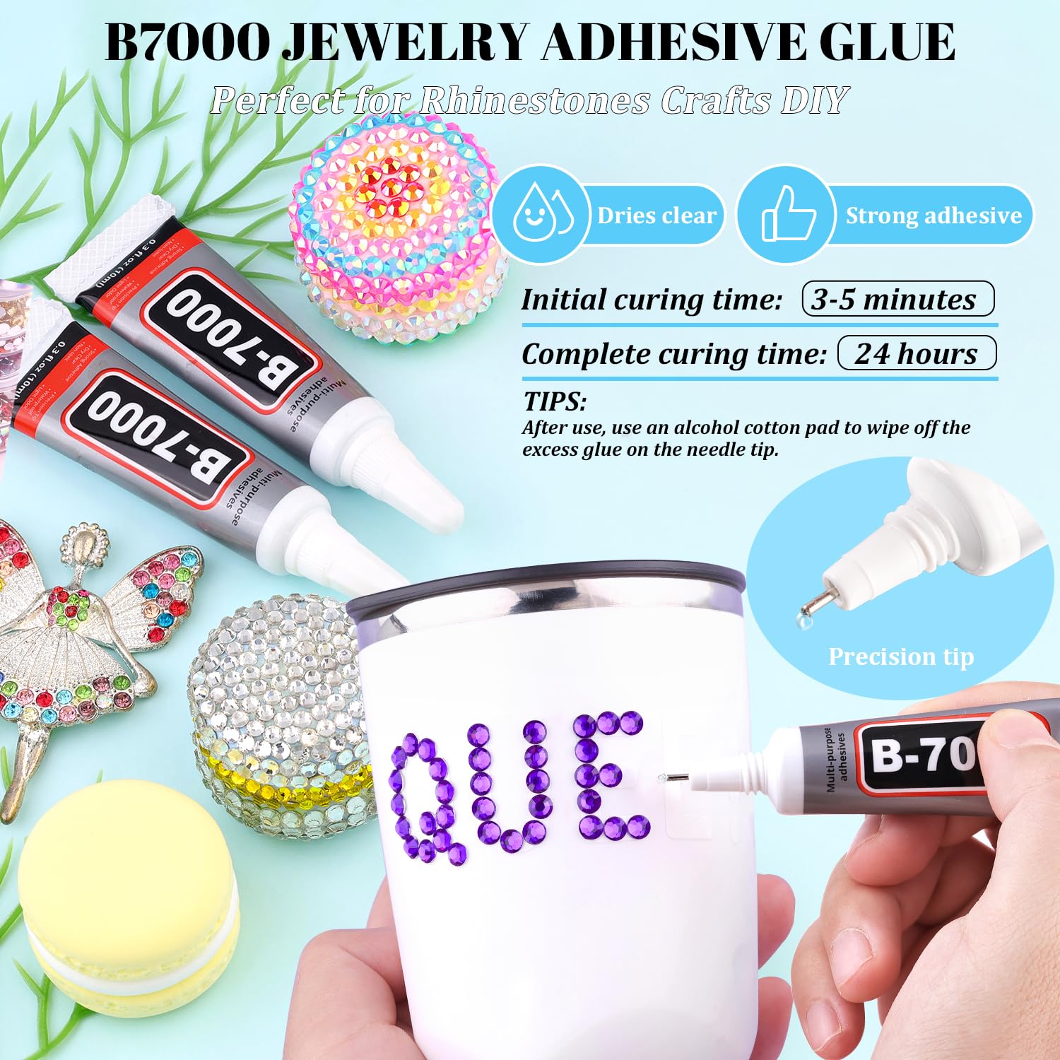 6000Pcs Resin Rhinestones for Bedazzling with 3Pcs B7000 Jewelry Glue, 1 Box Dark Purple Flatback Rhinestones for Crafting Crafts DIY, Crystals Gems for Clothing Shoes Tumblers Nail Art Makeup-Velvo Beauty