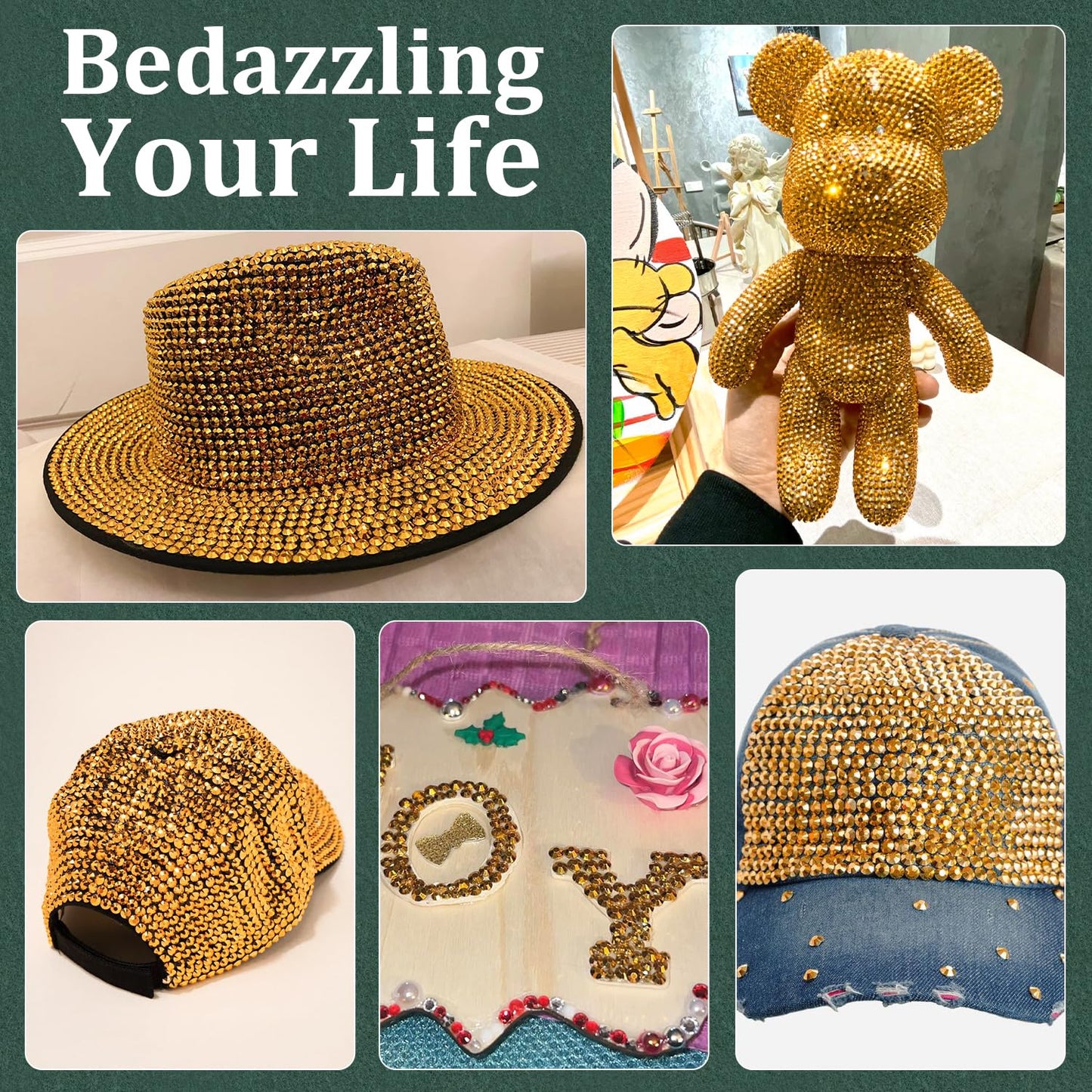 Resin Rhinestones for Crafting with B7000 Jewelry Glue, 1 Box Gold Flatback Crystals with 3Pcs 10ml Glue for Bedazzling Crafts DIY Nail Art Makeup，Non Hotfix Gems for Clothing Shoes-Velvo Beauty