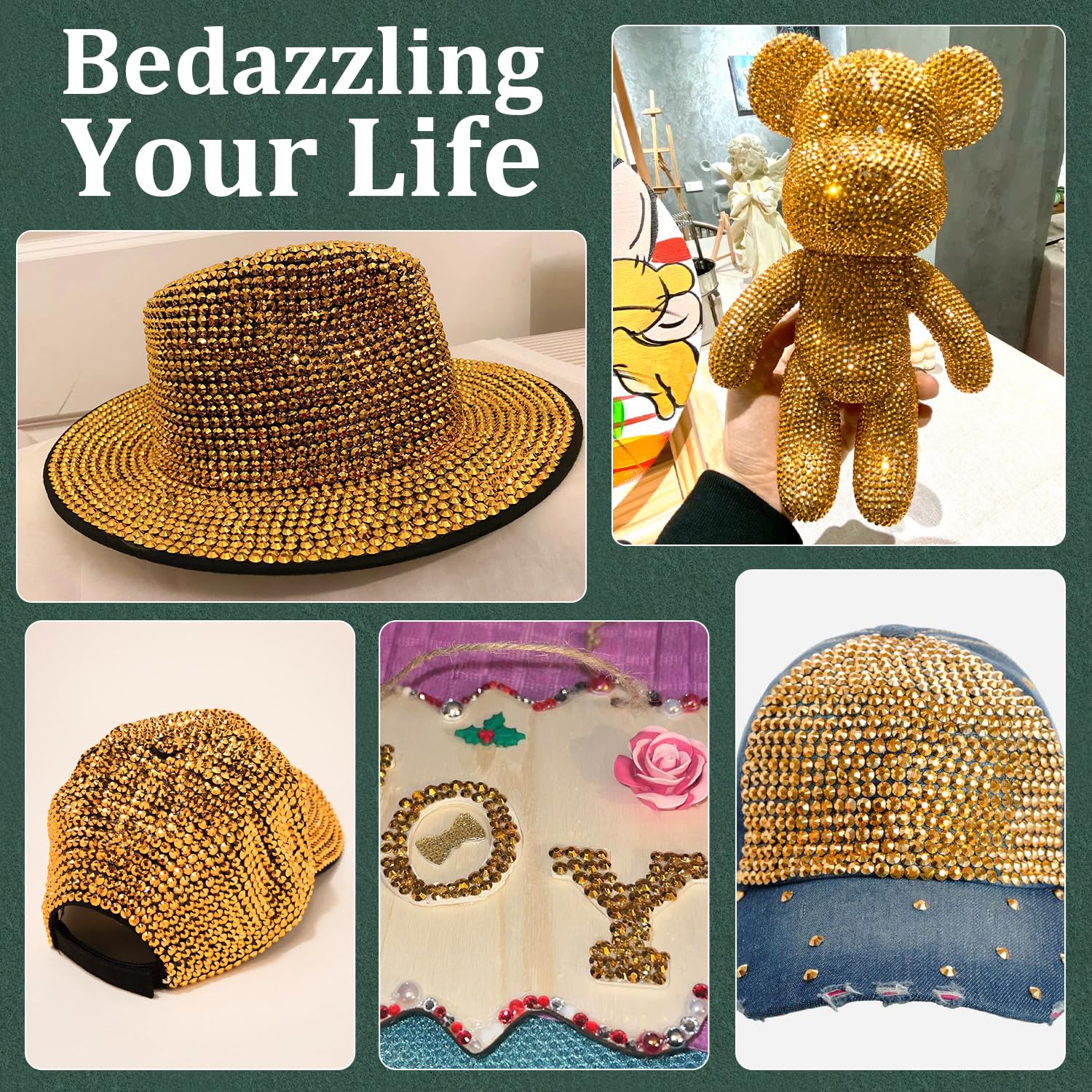 Resin Rhinestones for Crafting with B7000 Jewelry Glue, 1 Box Gold Flatback Crystals with 3Pcs 10ml Glue for Bedazzling Crafts DIY Nail Art Makeup，Non Hotfix Gems for Clothing Shoes-Velvo Beauty