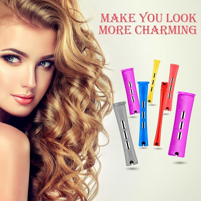 48 Pieces Hair Perm Rods Short Cold Wave Rods Plastic Perming Irons Hair Curling Rollers Curlers with Steel Pintail Comb Rat Tail Comb for Hairdressing Styling Supplies(6 Sizes,6 Colors)-Velvo Beauty