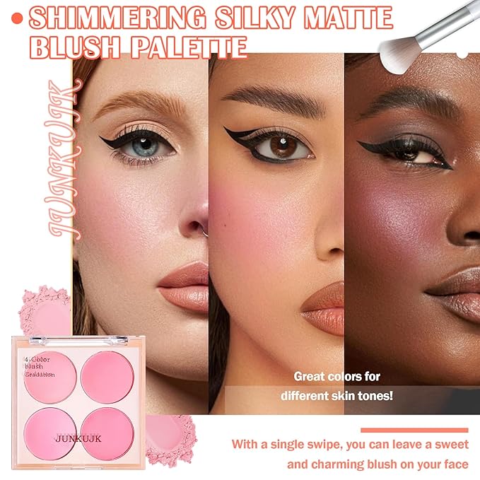 Blush Palette,Shimmer Silky Matte Blush Powder Palette,Professional Cute Face Contour Highlighter Blush Palette with Blush Makeup Brush 01-Velvo Beauty