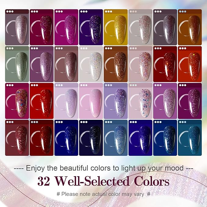 JODSONE Gel Nail Polish Shiny High Gloss Surface Strengthening Glitter Minimalistic Artistic Creation Starter Set 36 Pieces-Velvo Beauty