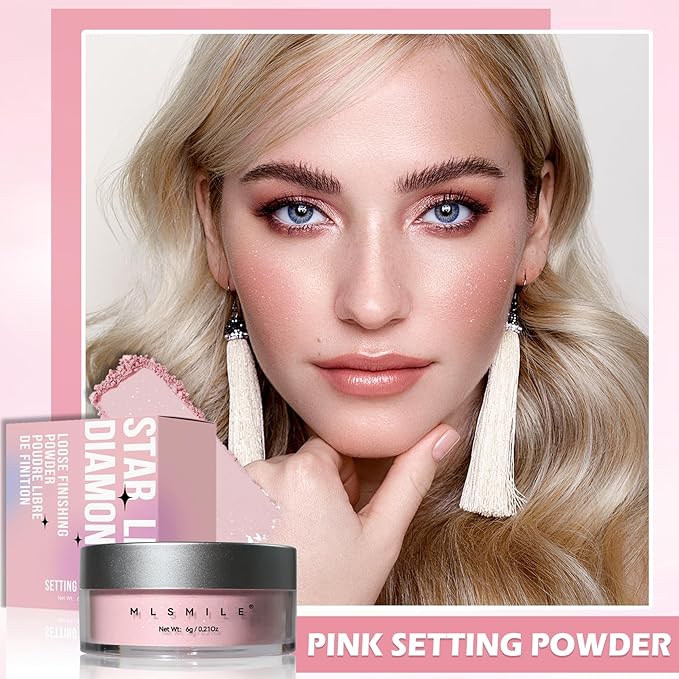 Oil Control Loose Powder Makeup Pink Translucent Setting Powder Shimmer Long Lasting Lightweight Polvo Traslucido Maquillaje Para Mujer Face Powder Makeup - 02 Pink Shimmer-Velvo Beauty