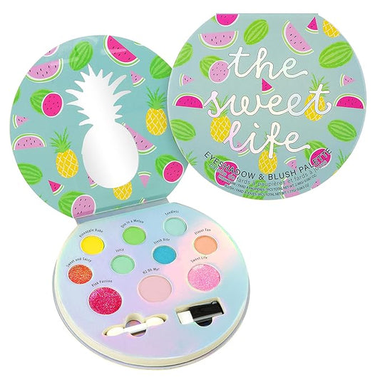 Expressions The Sweet Life Glisten & Glitter Makeup Palette 10 Color Eyeshadow Palette & Blush Makeup Novelty Beauty Set, Fold Out Compact with Mirror,Washable, Non-Toxic-Velvo Beauty