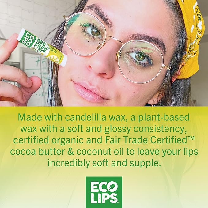 Eco Lips Bee Free Variety Pack Vegan Lip Balm | Candelilla Wax, Cocoa Butter & Coconut Oil Lip Care. Soothe & Moisturize Dry, Chapped Lips - 100% Plastic-Free Plant Pod Packaging - Made in USA-Velvo Beauty