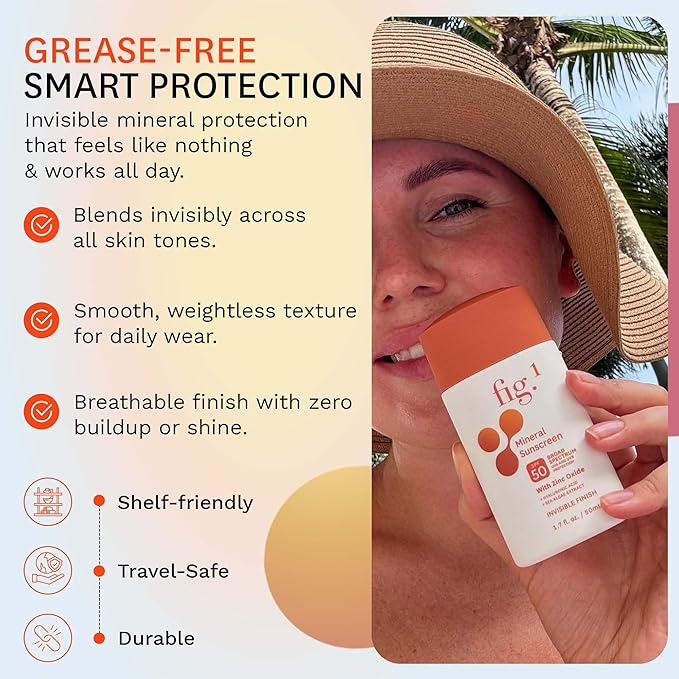 Fig.1 Mineral Sunscreen for Face SPF 50 | Zinc Oxide Face Sunscreen Moisturizer with Hyaluronic Acid & Antioxidant | Broad Spectrum Sun Protection –Fragrance-Free, Lightweight, Invisible Finish, 1.7oz-Velvo Beauty