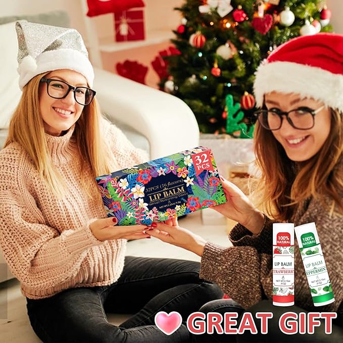 32 Pack Lip Balm, Natural Lip Balm Bulk with Vitamin E and Coconut Oil, Hydrating Lip Balm for Dry Lips, Bulk Lip Balm for Stocking Stuffers - 16 Flavors-Velvo Beauty