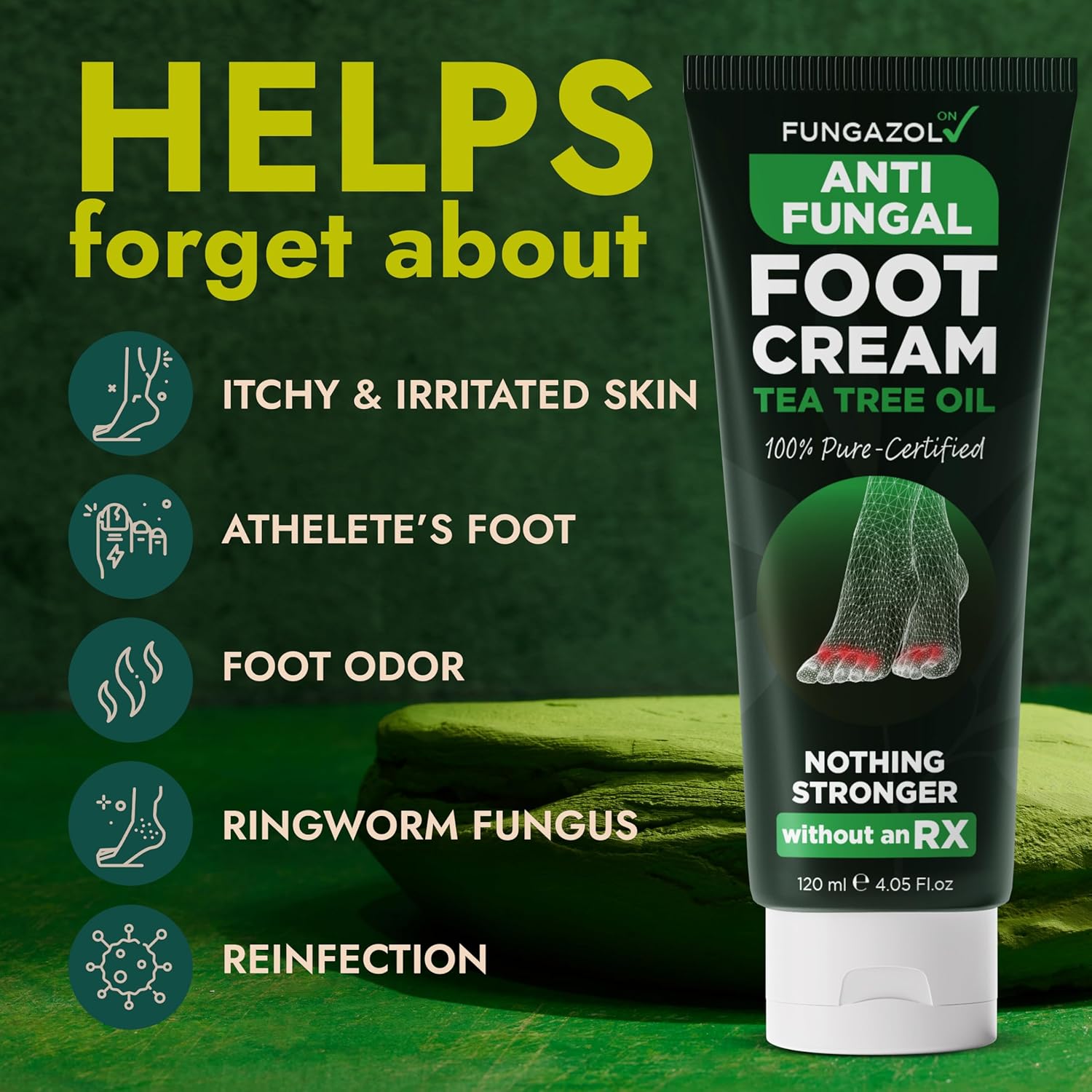 Foot Cream with Tea Tree Oil | Antifungal Cream to Soothes Cracked Heels, Dry Skin & Itchy Feet | Helps with Athlete’s Foot, Nail Fungus & Jock Itch | Relieves Itching & Burning | 4.05 fl oz-Velvo Beauty