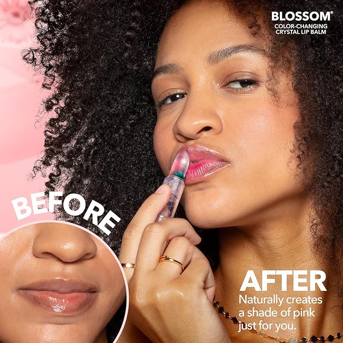 Blossom Moisturizing Custom Color Changing Crystal Lip Balm, Strawberry Scented, Lip Stain Tint, Infused with Real Flowers, 3g, Turquoise-Velvo Beauty