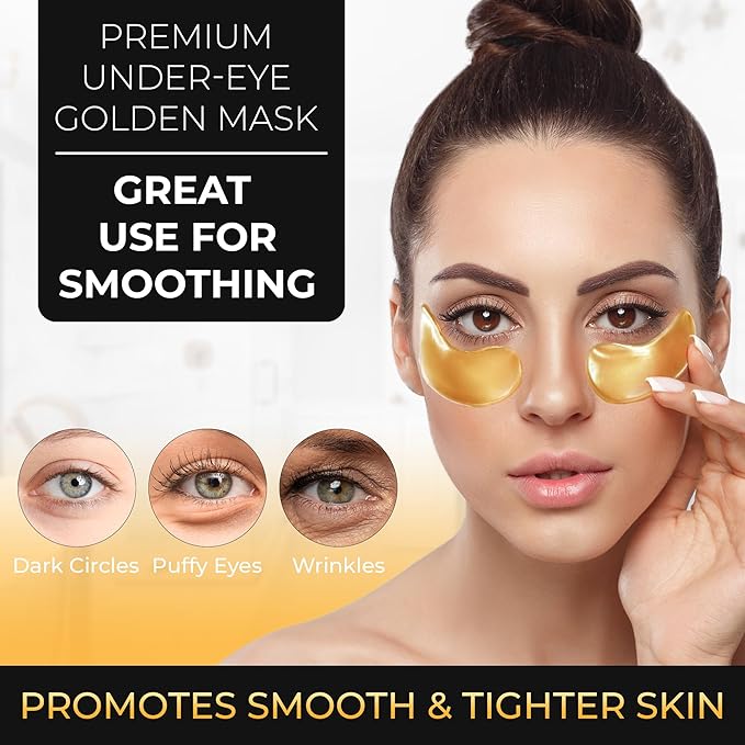 24k Gold Eye Mask - Under Eye Patches for Dark Circles, Puffiness, and Wrinkles - 20 Gold Eye Patches for Puffy Eyes with Collagen and Amino Acids for Intense Hydration and Firming-Velvo Beauty