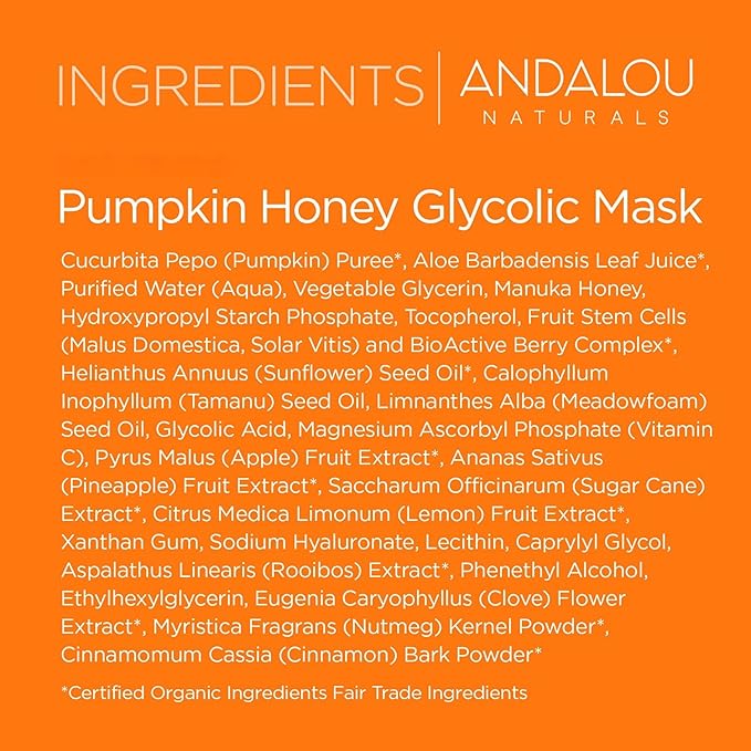 Andalou Naturals Pumpkin Honey Glycolic Mask, Brightening & Exfoliating Face Mask with Glycolic Acid & Vitamin C, Gently Removes Dirt and Brightens Skin, 1.7 fl oz-Velvo Beauty