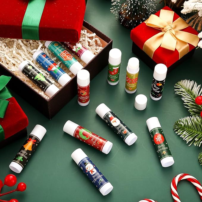 48 Pcs Christmas 12 Days Holiday Lip Balm Gift Set Lip Care Assorted Flavors Ingredients Lip Balm for Dry Chapped Lip Women Men Children Coworker 12 Assorted Flavors Christmas Party-Velvo Beauty