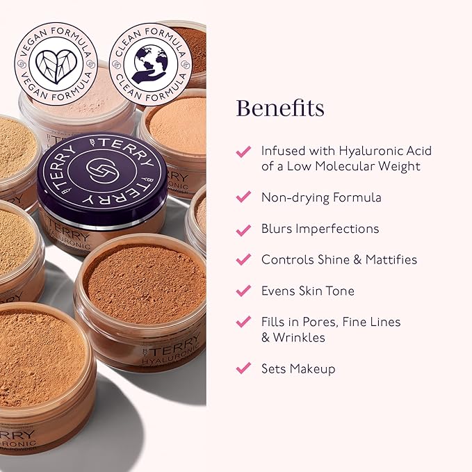 By Terry Hyaluronic Tinted Hydra-Powder, Non-Drying Loose Face Setting Powder, Blur Imperfections & Mattify, Medium Fair, 0.35 oz-Velvo Beauty