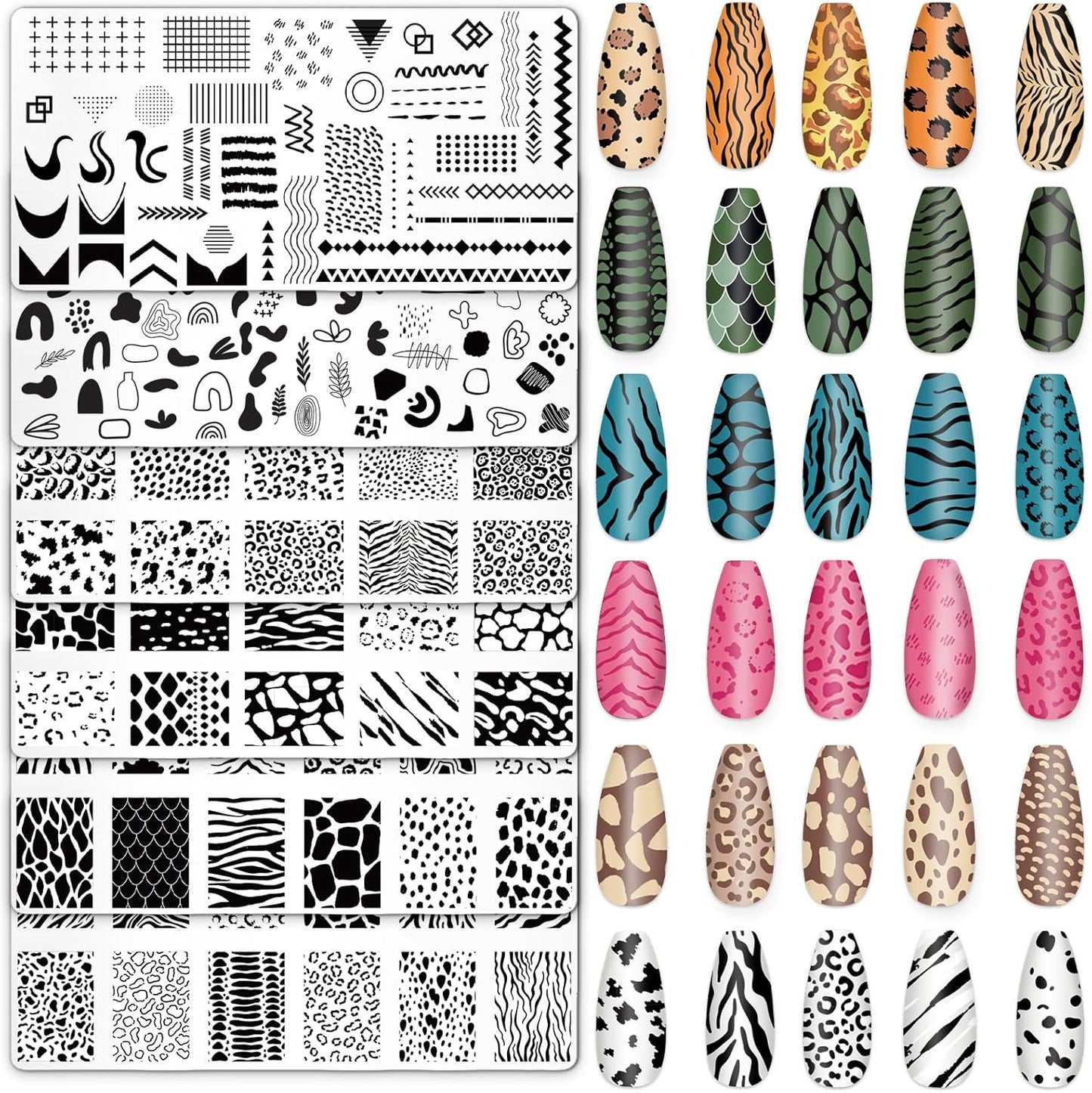 Whaline 6Pcs Animal Print Nail Plates Stamping Set Leopard Print Stamp Templates Nail Art Plates for DIY Print Manicure Salon Design Gift-Velvo Beauty