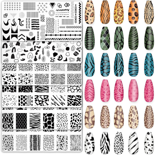 Whaline 6Pcs Animal Print Nail Plates Stamping Set Leopard Print Stamp Templates Nail Art Plates for DIY Print Manicure Salon Design Gift-Velvo Beauty