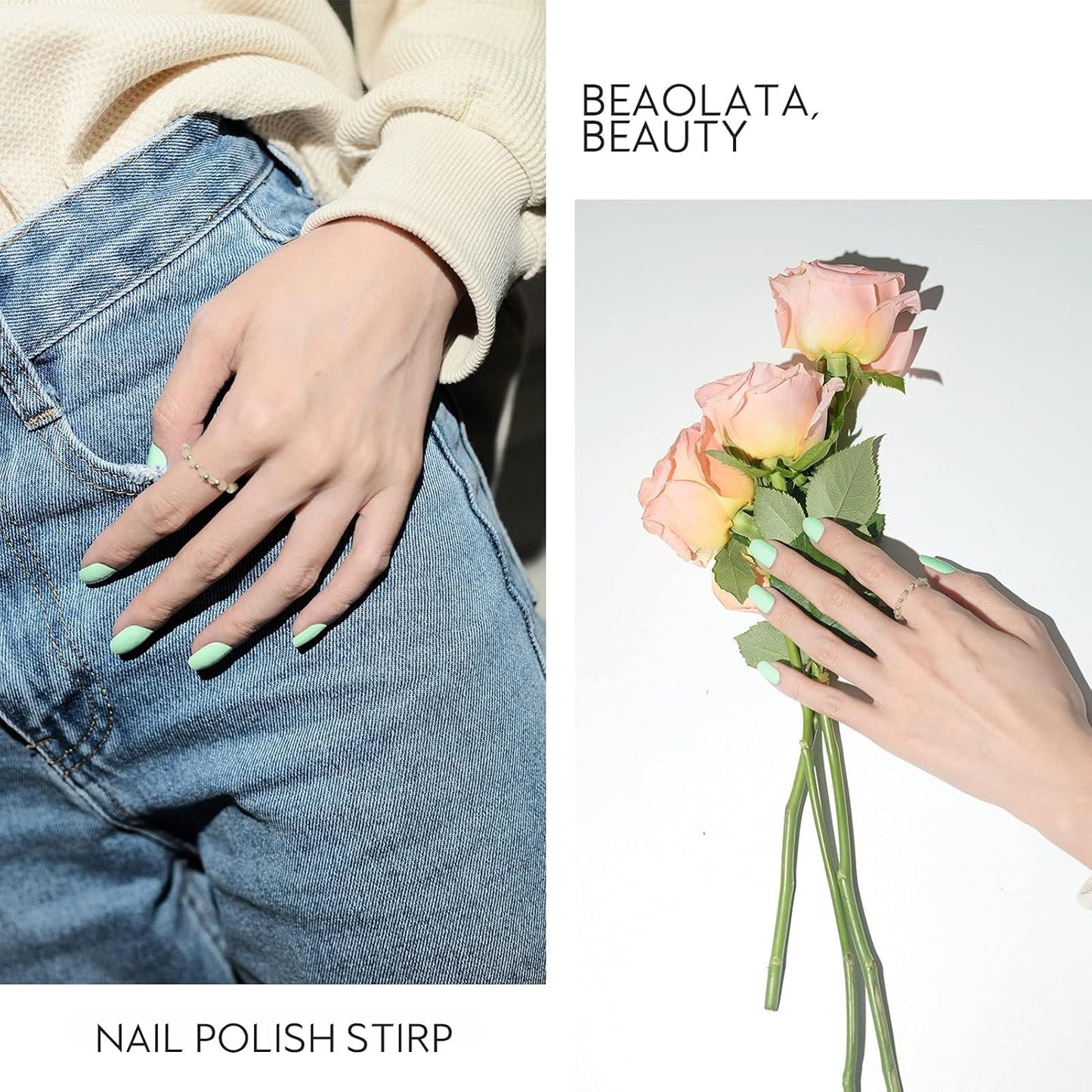 Nail Polish Strips, 32PCS Salon Quality Wraps, Long Lasting Gel Nail Stickers for Women Easy Apply& Remove (Light Blue Mint)-Velvo Beauty