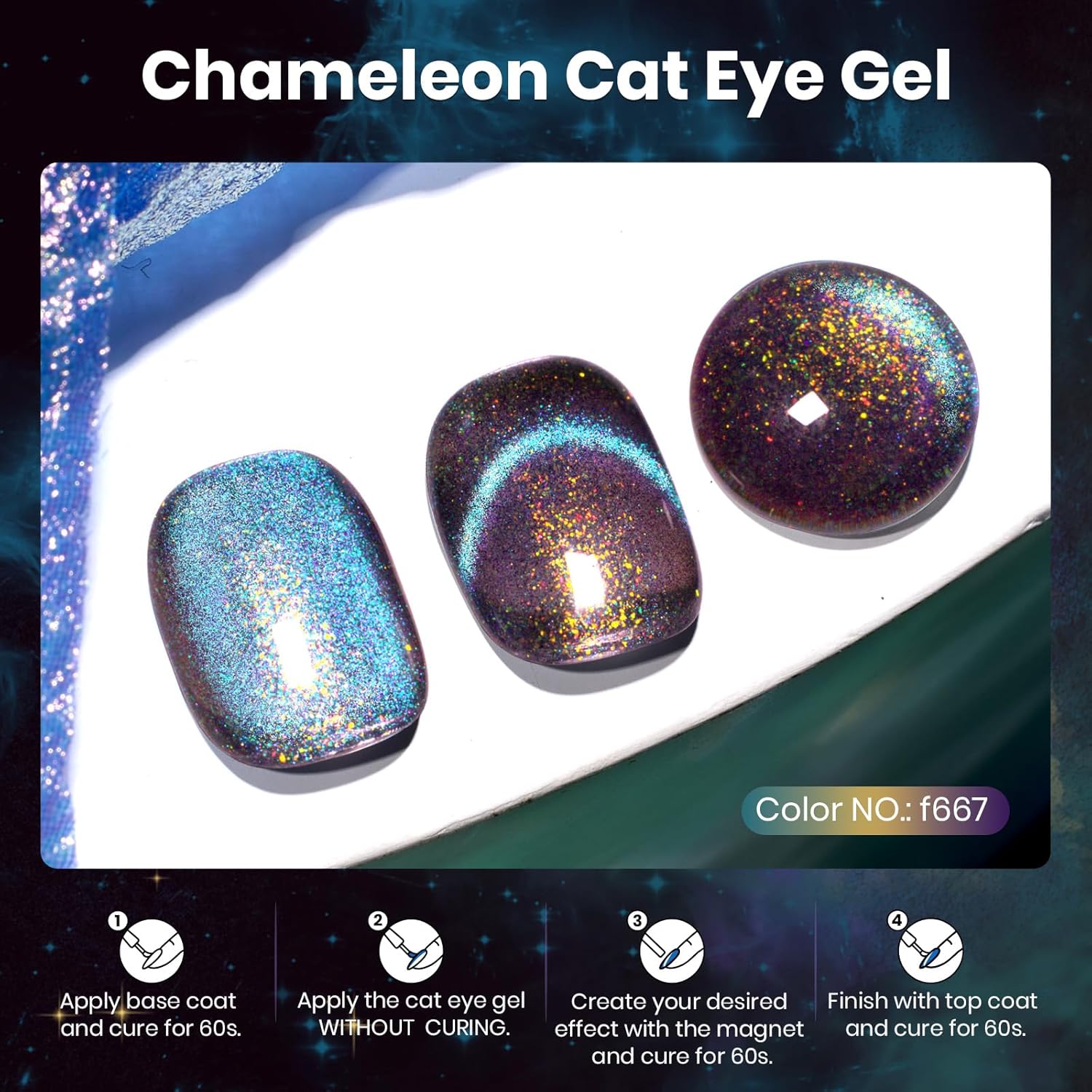 Beetles Cat Eye Gel Polish, 15ML Blue Purple Cat Eye 9D Holographic Glitter Magnetic Gel Nail Polish Rainbow Color Soak Off UV Mermaid Tears Series French Nail Art Manicure Gift for Women-Velvo Beauty