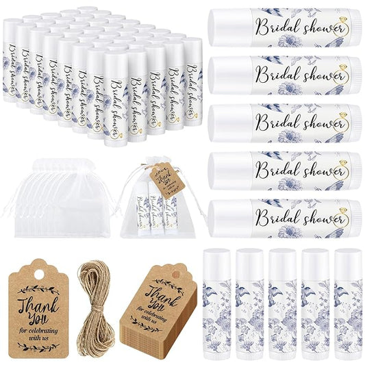 Demissle 50 Pcs Bridal Shower Lip Balm Gift Set with 100 Pcs Organza Bags Thank You Tags 20 Meters Rope wedding Party Favor for Guest Favors Gift Party Decoration Souvenirs(Vintage Flower)-Velvo Beauty