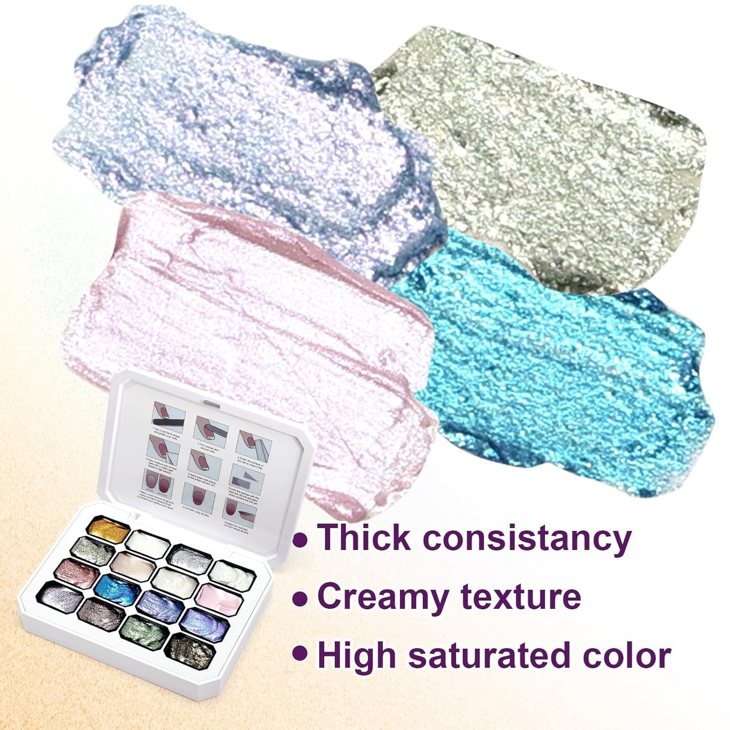 Gradient Painting Gel, 16 Gliter Colors Ombre Gel Nail Polish for Pigment Pat Silver&Gold Pink Blue Aurora color Bright Nails, French Manicure DIY Nail Art No-wipe Palette for Women-Velvo Beauty