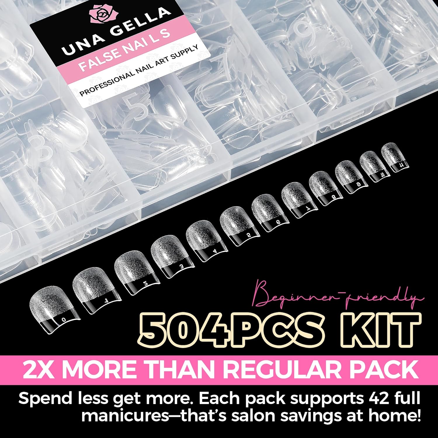 UNA GELLA Extra Short Nail Tips: 504pcs Square Fake Nails Pre-shape XS Short Square Press on Nails Gel Tips Full Cover Acrylic Nails False Nails for DIY Salon 12 Sizes-Velvo Beauty