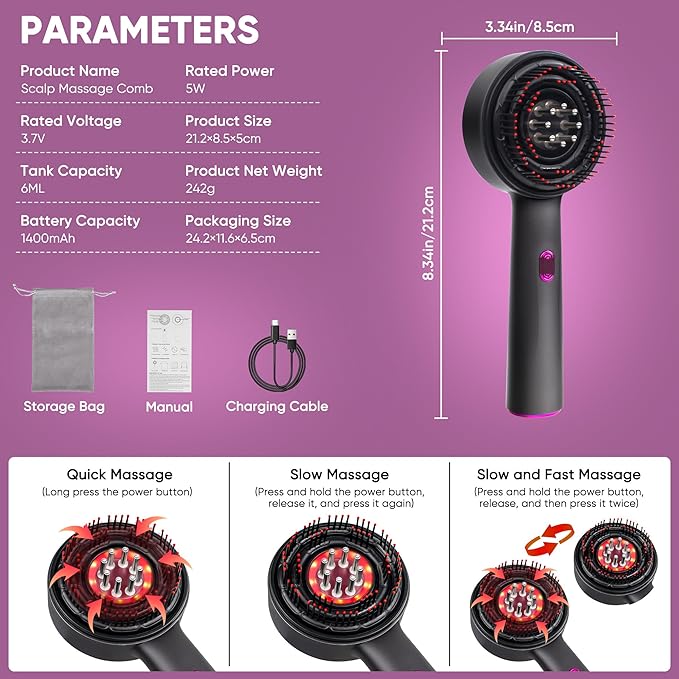 Upgrade 3 in 1 Hair Oil Applicator,Electric Hair Brushes for Hair Growth,Oil Applicator Scalp Massager,IPX7 Waterproof Electric Scalp Massager-Velvo Beauty