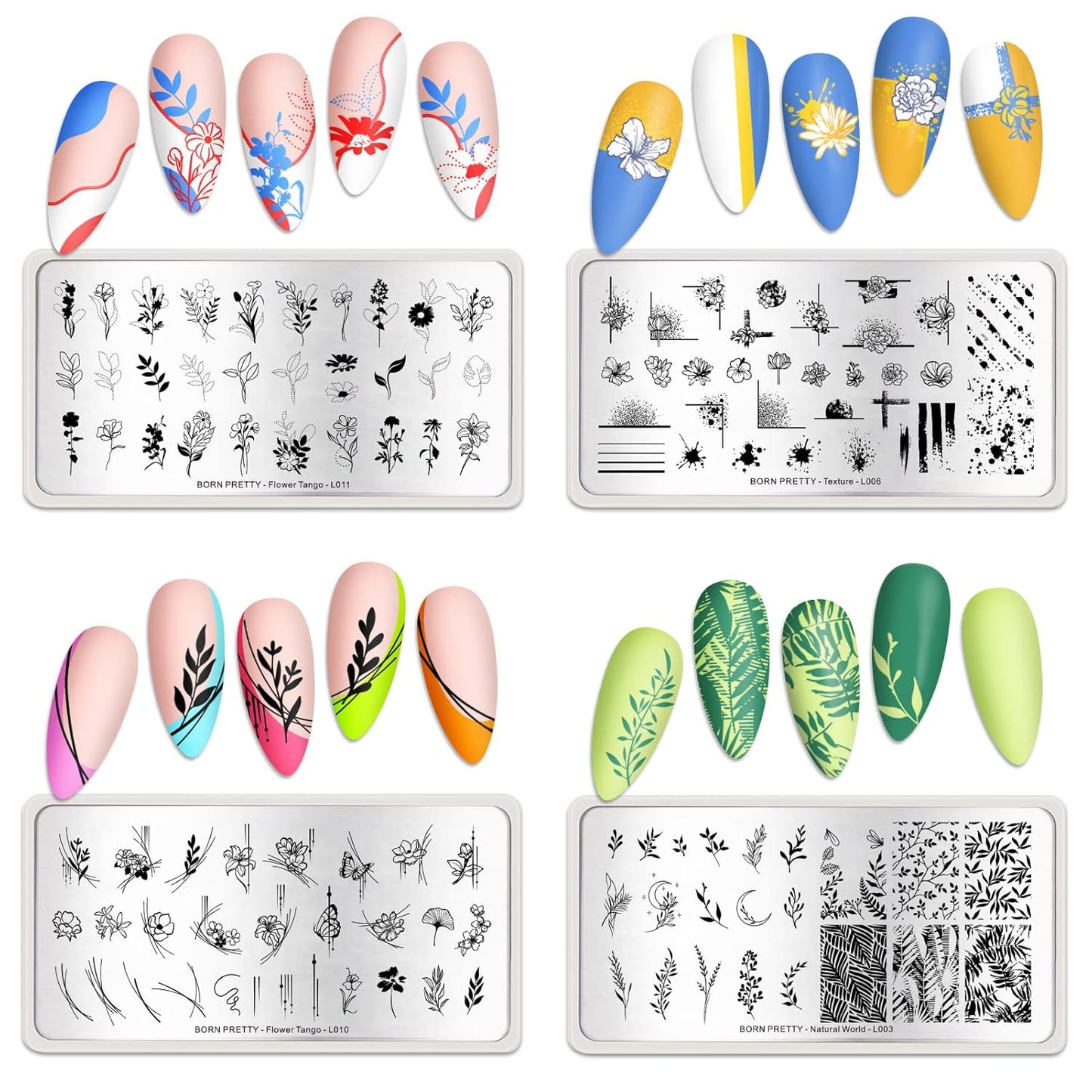 BORN PRETTY Stamping Temeplates Nail Art Stamping Plates Flower Leaves Theme Nail Image Plates Nail Manicuring DIY Printing Tools 4PCS-Velvo Beauty