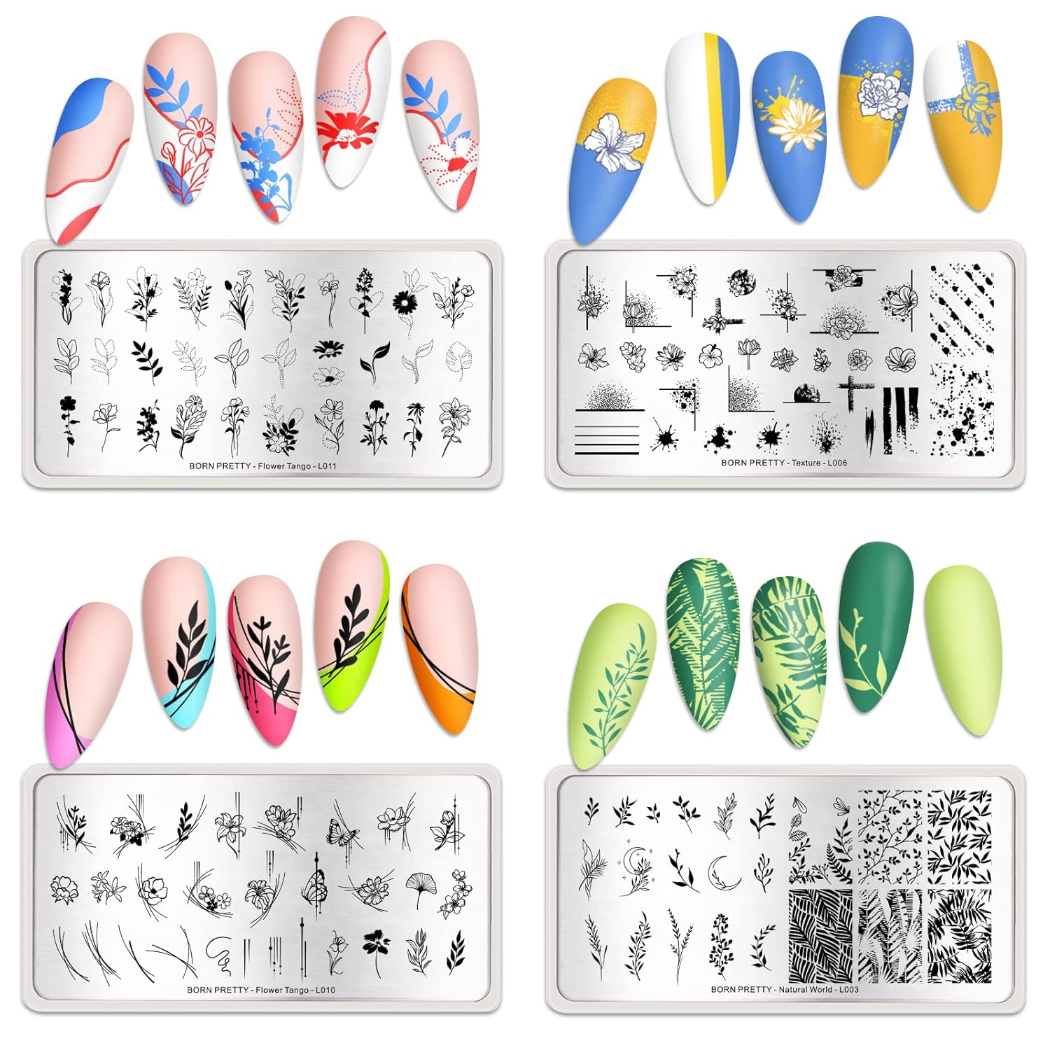 BORN PRETTY Stamping Temeplates Nail Art Stamping Plates Flower Leaves Theme Nail Image Plates Nail Manicuring DIY Printing Tools 4PCS-Velvo Beauty