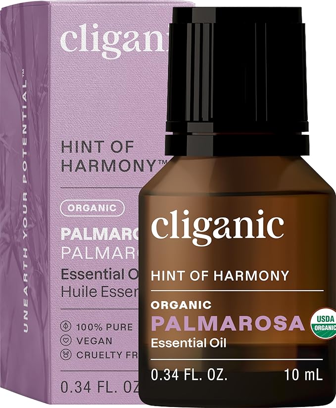 Cliganic Organic Palmarosa Essential Oil, 100% Pure Natural Undiluted (10ml), for Aromatherapy | Non-GMO Verified (Packaging May Vary)-Velvo Beauty