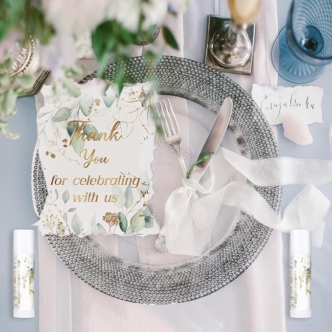 Dunzy 50 Pcs Thank You Gift Lip Balm Bulk Baby Shower Party Favors Bridal Shower Favor Lip Care with Assorted Fruit Flavors Thank You Lipstick for Guest Basket Gift Stuffer (Eucalyptus)-Velvo Beauty