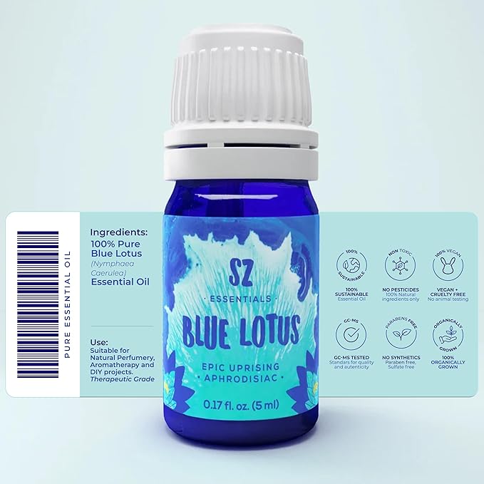 Blue Lotus Essential Oil 100% Pure, Undiluted Oil - Extracted from Nymphaea Caerulea - Rich & Sweet Scent with Fruity Overtones - Therapeutic Grade & Vegan - 0.17oz (5ml)-Velvo Beauty