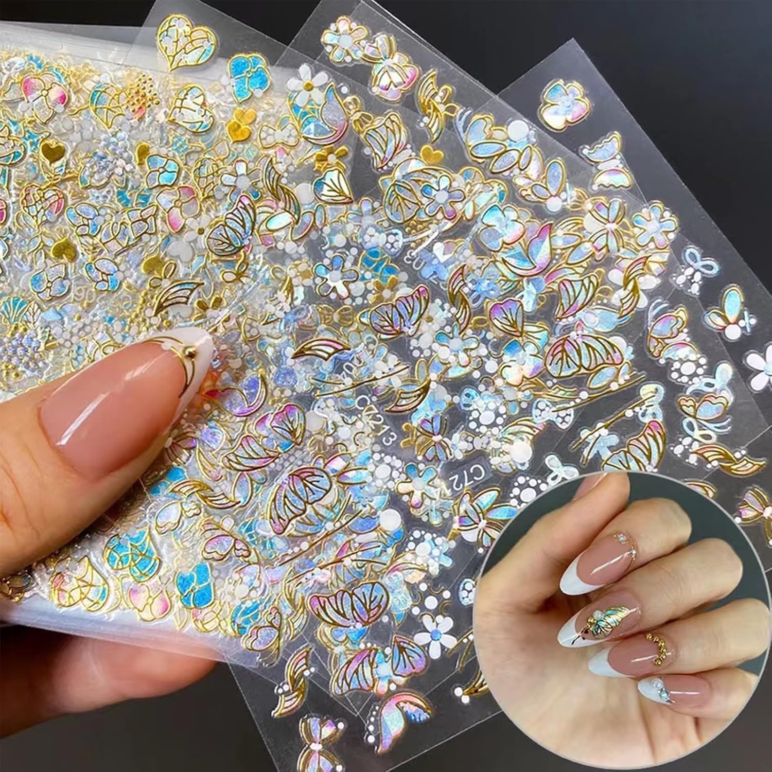 20 Sheets Butterfly Nail Stickers Y2k Gold 3D Self Adhesive Shiny Butterflies Nail Art Charms Decals Heart Nails Supplies Decoration Accessories (ST-GB)-Velvo Beauty