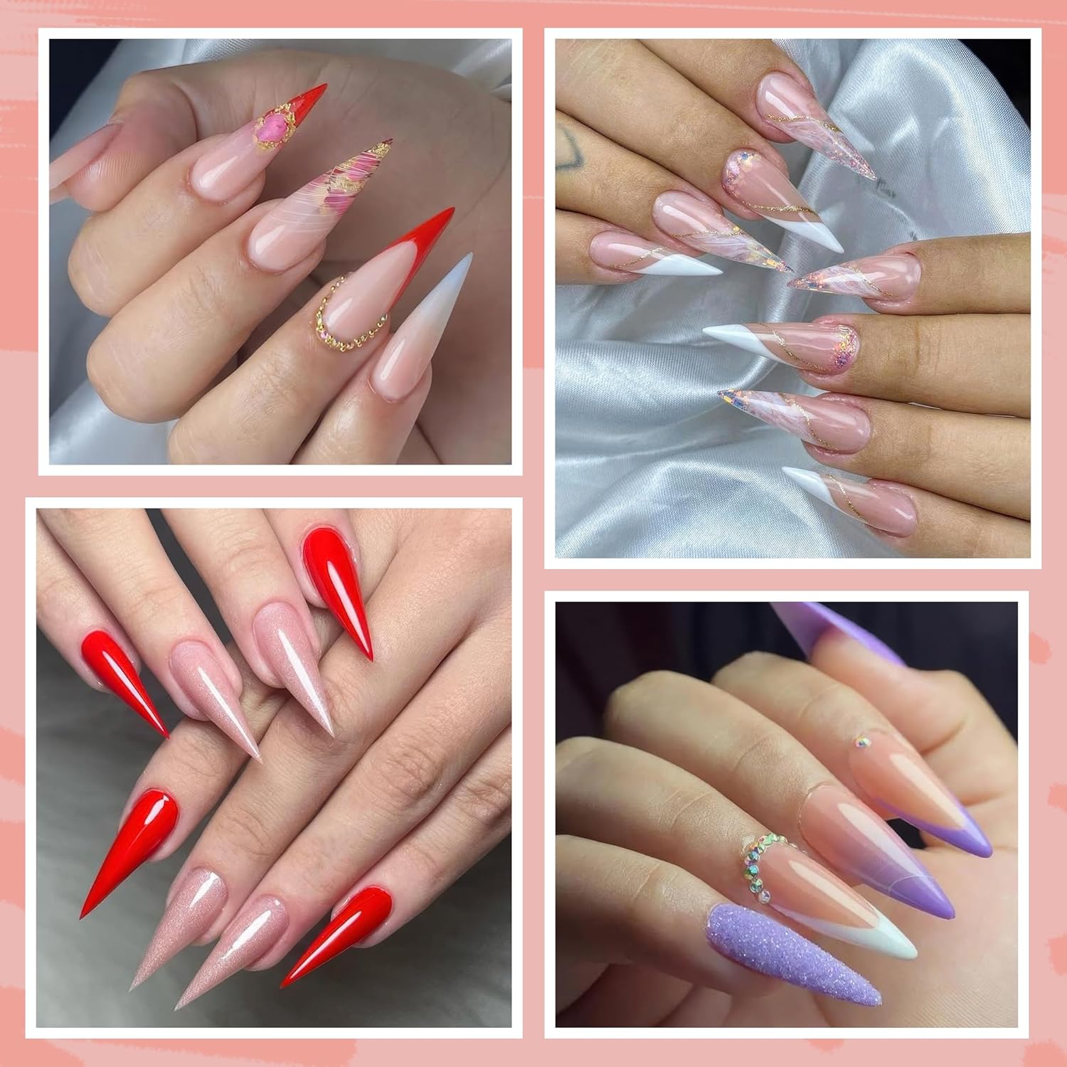 UNA GELLA Stiletto Gel Nail Tips 504pcs Long Stiletto Almond Clear Curved Nails Tips Half Cover False Fake Nails for DIY Press On Nails Extension Art Salon 12 Sizes-Velvo Beauty