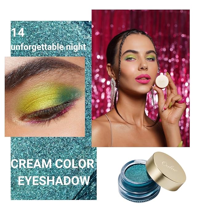 Oulac Teal Eyeshadow Green Glitter Eyeshadow Highly Pigmented Eye Shadow Waterproof & Long Lasting for Women with Moisturizing Formula. Multi-use for Highlighter. 6g (14)-Velvo Beauty