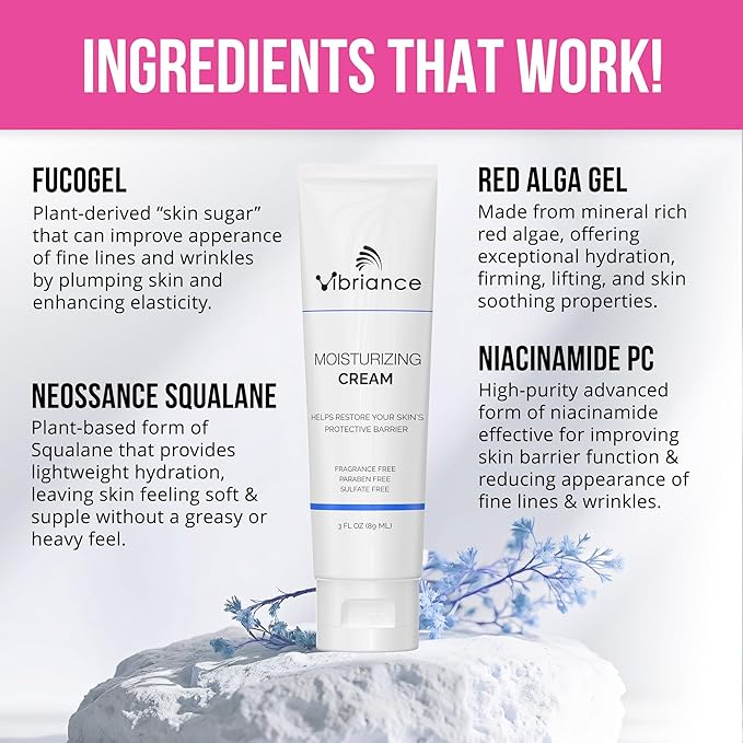 Vibriance Moisturizing Face Cream, 3 Fl Oz - Nourishing and Non-Greasy with Plant-Based Ingredients - Softening, Ultra-Hydrating, Fast-Absorbing Facial Moisturizer Cream for All Skin Types-Velvo Beauty
